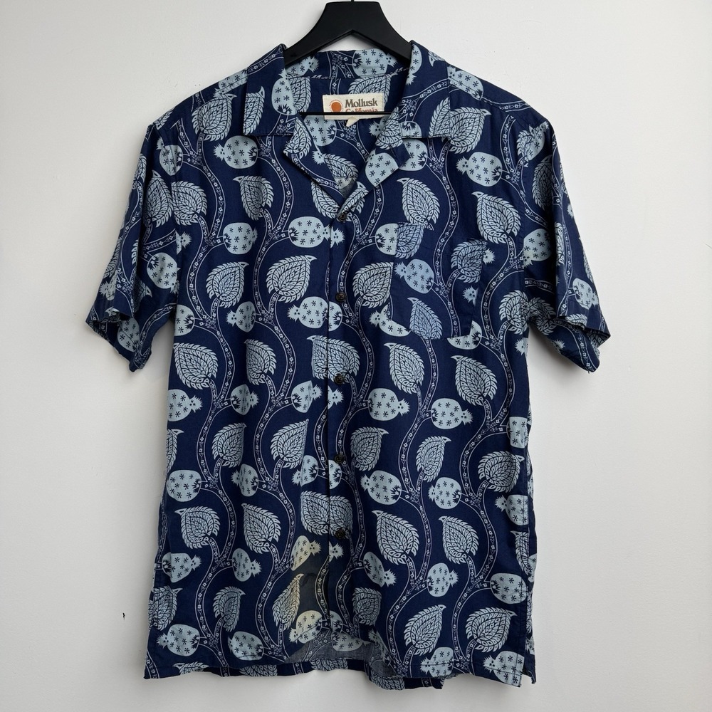 Mollusk California Button Up Shirt Mens L Blue Pineapple Cruise Vacation Beach